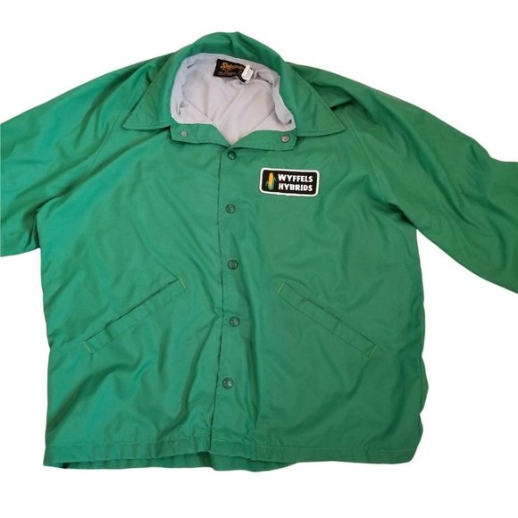 Vintage Swingster Wyffels Hybrids Green Green Windbreaker Jacket Sz Large‎ Flaw - Picture 2 of 12